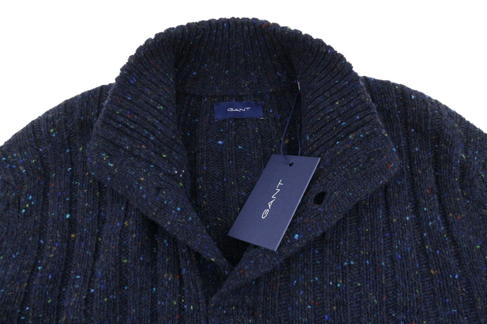 GANT Neps Buttons Mock Neck Men Jumper 2XL Blue Wool Blend Knit Pullover RRP179