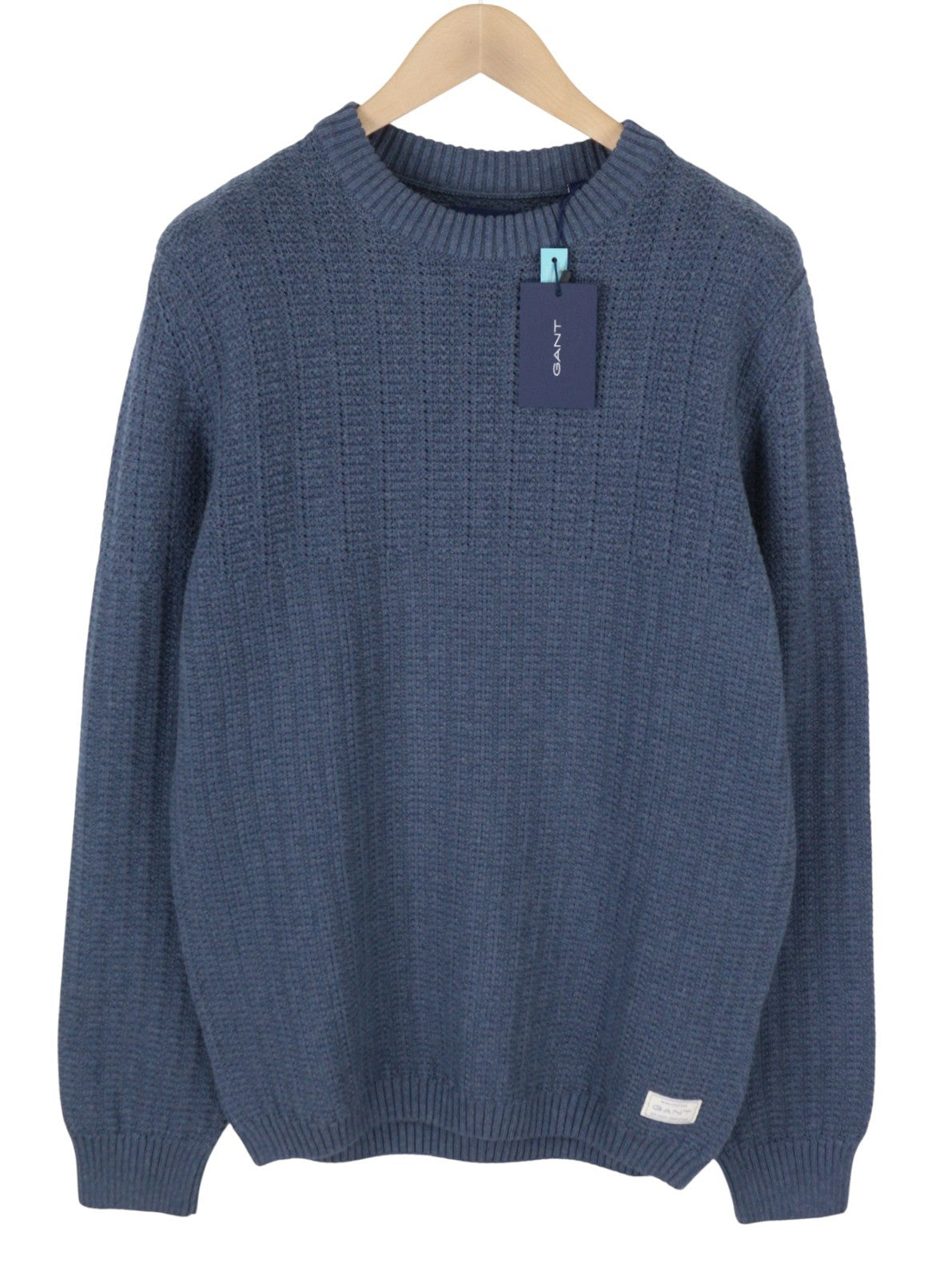GANT Multi Color Texture C-Neck Men Jumper L Indigo Blue Melange Cotton Pullover