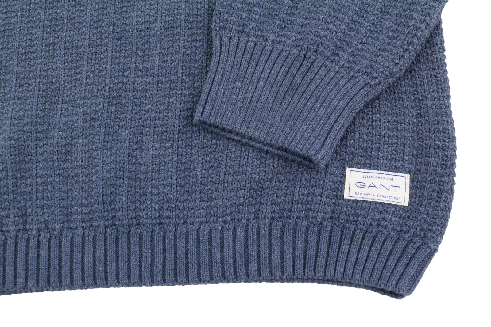 GANT Multi Color Texture C-Neck Men Jumper L Indigo Blue Melange Cotton Pullover