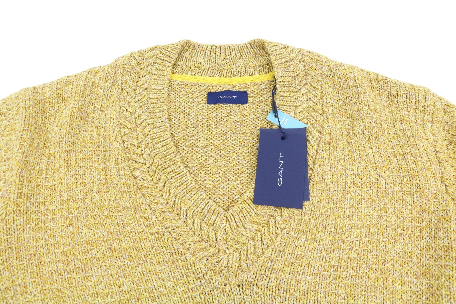 GANT Twisted Color V-Neck Men Jumper XL Brimstone Yellow Melange Knit Pullover