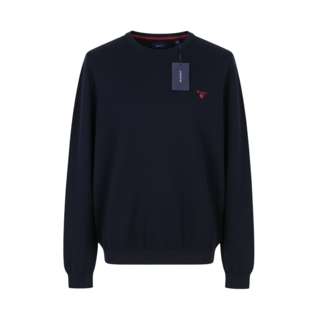 GANT Stretch Cotton Contrast Crew Men Jumper 3XL Evening Blue Knit Pullover