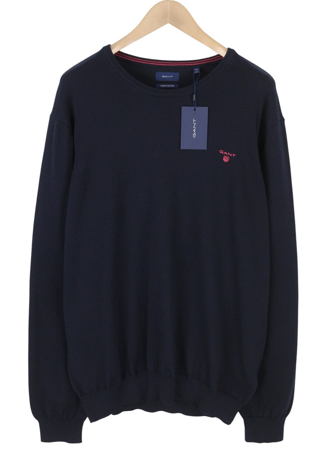 GANT Stretch Cotton Contrast Crew Men Jumper 3XL Evening Blue Knit Pullover