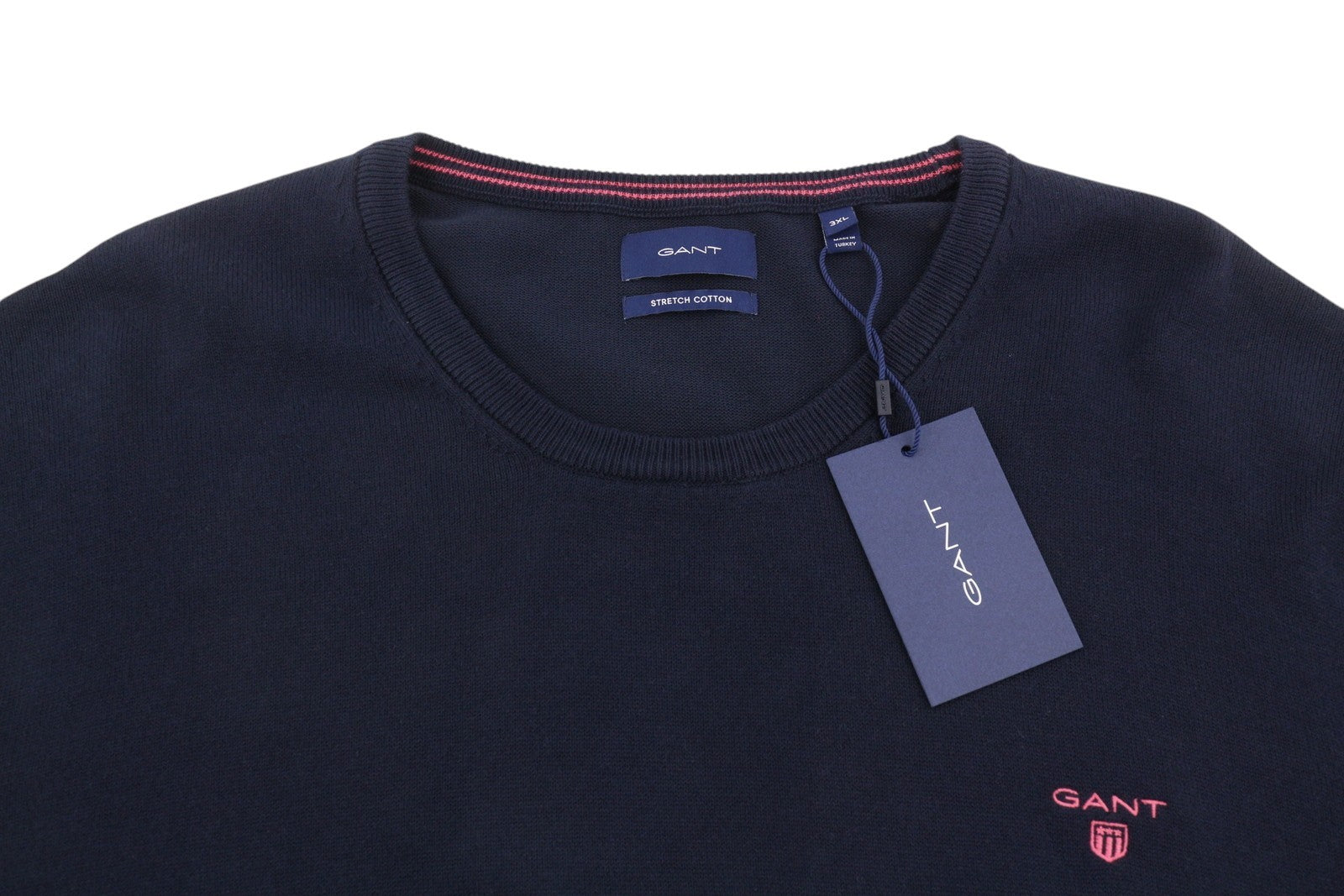 GANT tamprus medvilninis kontrastingas vyriškas megztinis su užtrauktuku, 3XL dydžio, mėlynos spalvos, megztinis 