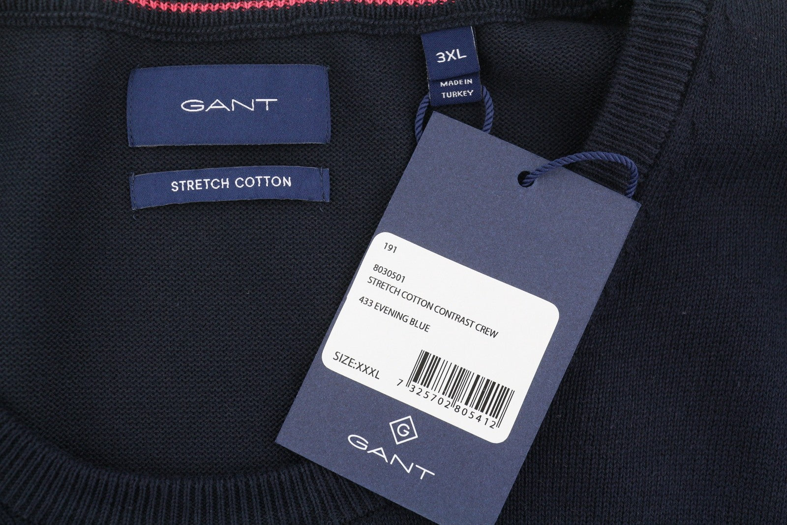 GANT tamprus medvilninis kontrastingas vyriškas megztinis su užtrauktuku, 3XL dydžio, mėlynos spalvos, megztinis 