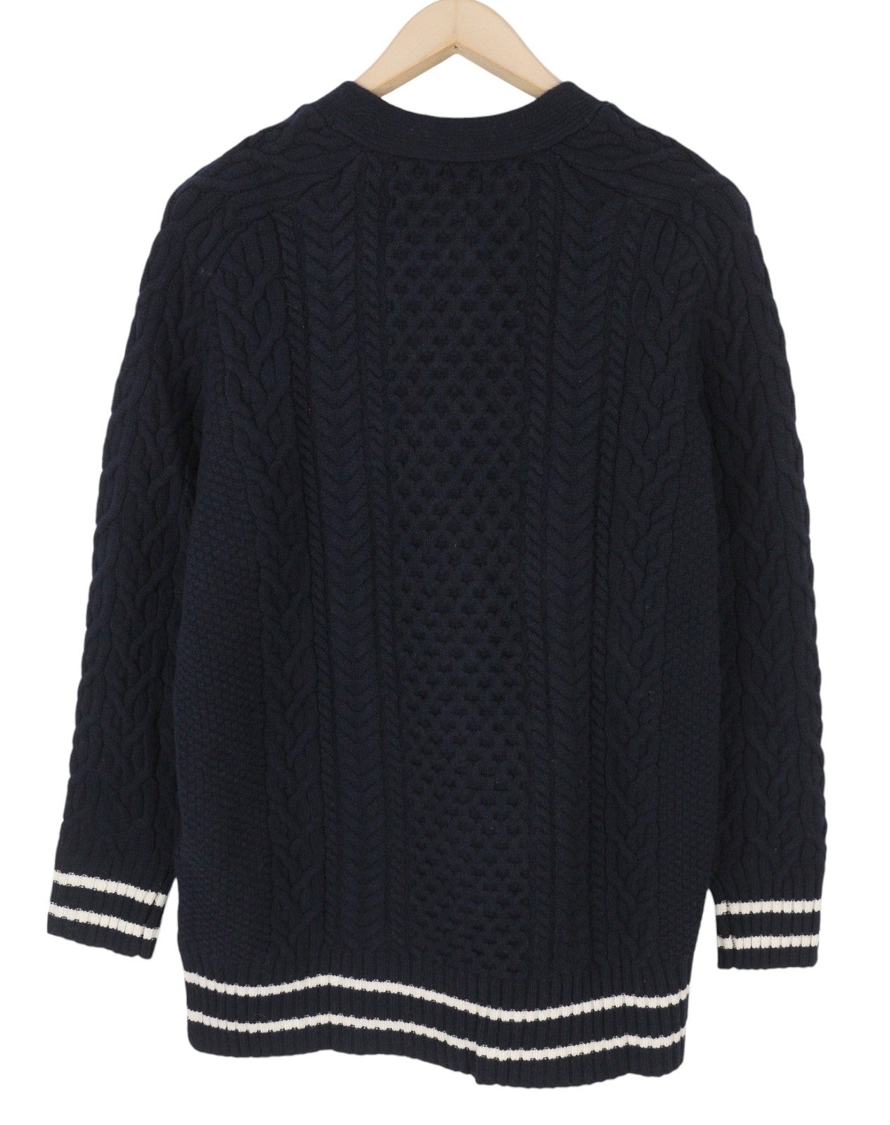 GANT Aran Cable Cardigan Women Jumper M Evening Blue Wool Knit Button-Up Logo