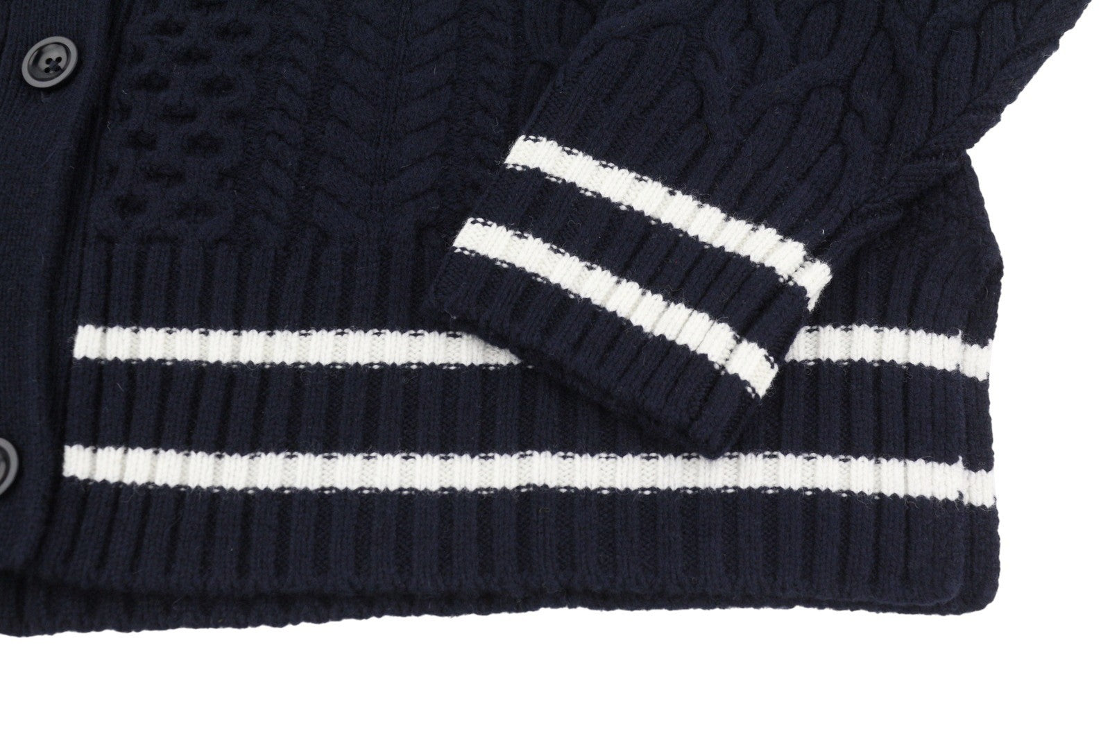 GANT Aran Cable Cardigan Women Jumper M Evening Blue Wool Knit Button-Up Logo