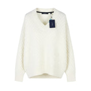 GANT Texture Cotton V-Neck Women Jumper M Eggshell Oversized Loose Fit Pullover