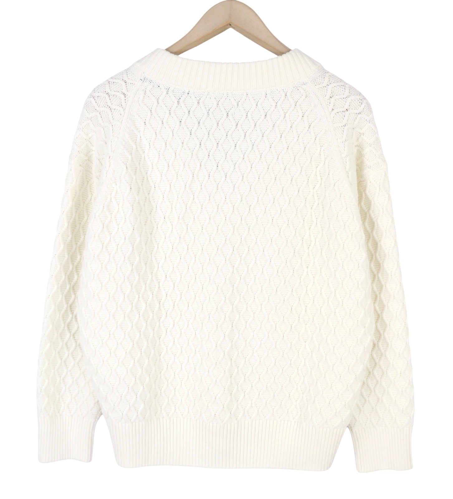GANT Texture Cotton V-Neck Women Jumper M Eggshell Oversized Loose Fit Pullover