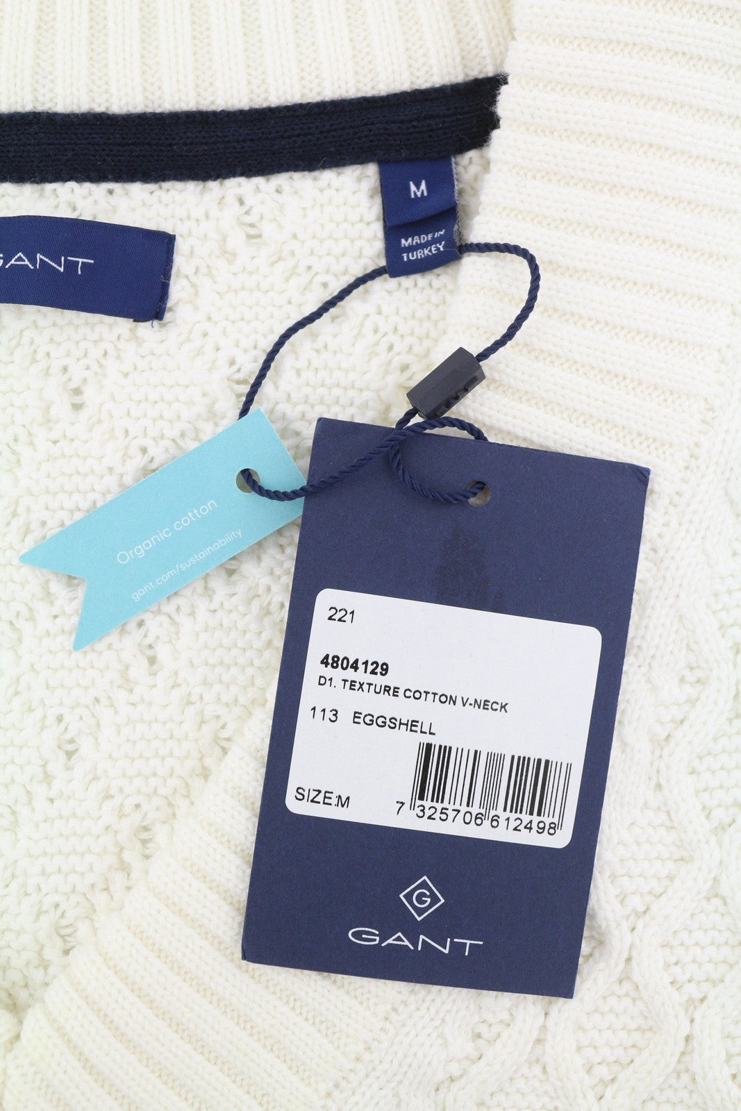 GANT Texture Cotton V-Neck Women Jumper M Eggshell Oversized Loose Fit Pullover