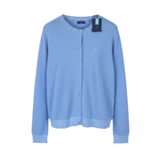 GANT Cotton Pique Cardigan Women Jumper XL Silver Lake Blue Crew Neck Button-Up