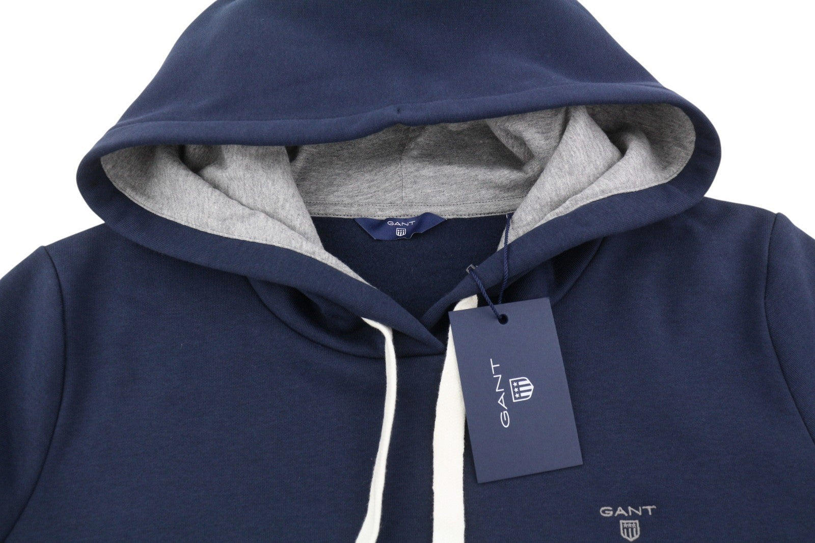 GANT Classic Women Hoodie L Evening Blue Kangaroo Pocket Hooded Logo Pullover