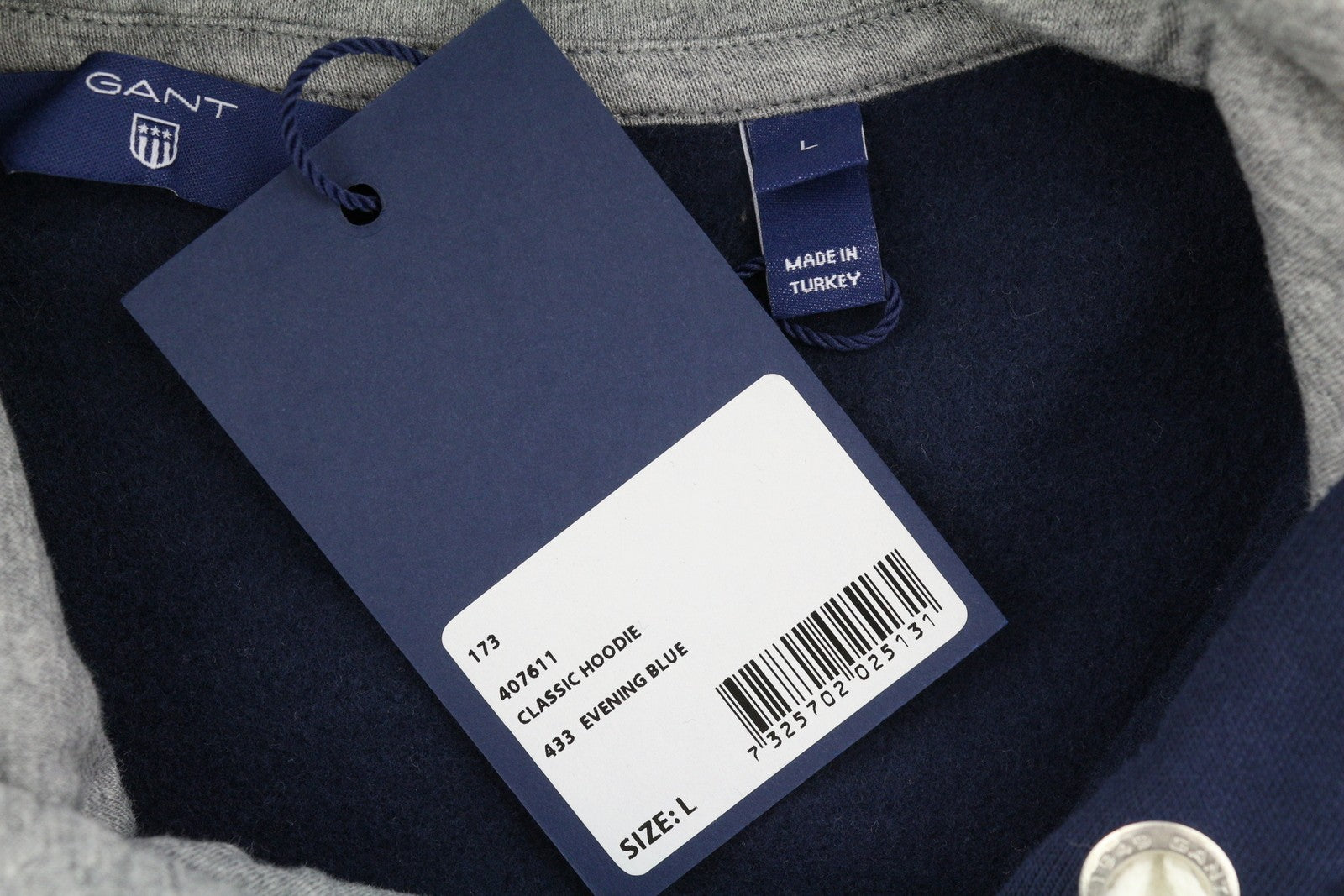 GANT Classic Women Hoodie L Evening Blue Kangaroo Pocket Hooded Logo Pullover