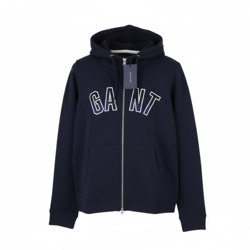 GANT N.H Full Zip Women Hoodie L Evening Blue Pockets Front Logo Drawstrings