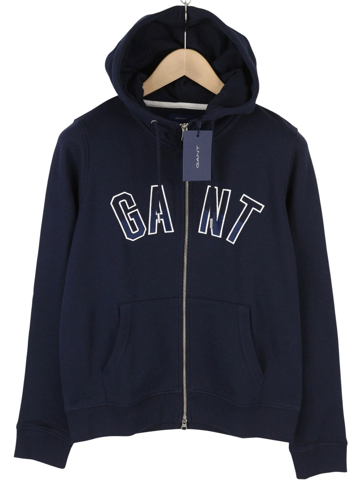 GANT N.H Full Zip Women Hoodie L Evening Blue Pockets Front Logo Drawstrings