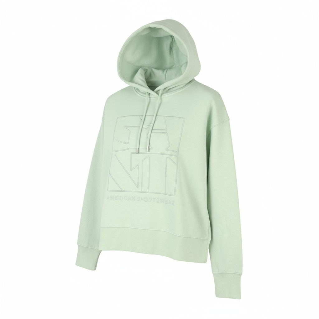 GANT Tonal Emb Quadrat Women Hoodie S Porcelain Green Straps Pullover RRP139