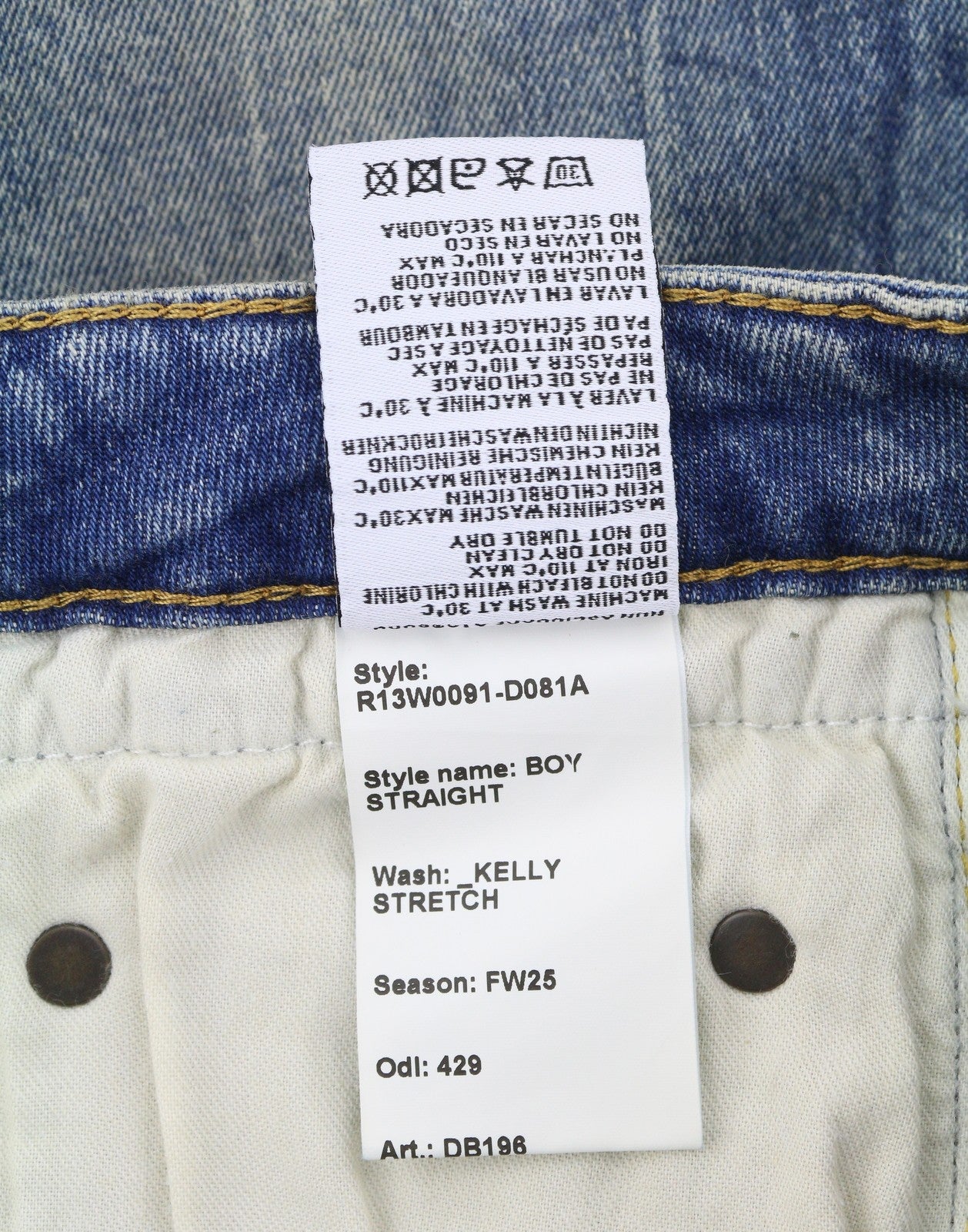 R13 Boy Straight Women Jeans 29 Kelly Stretch Cropped Faded Blue FW25 RRP699