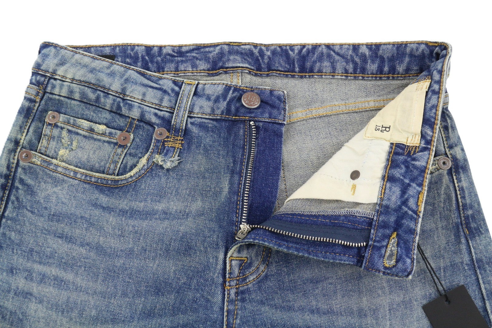 R13 Boy Straight Women Jeans 29 Kelly Stretch Cropped Faded Blue FW25 RRP699