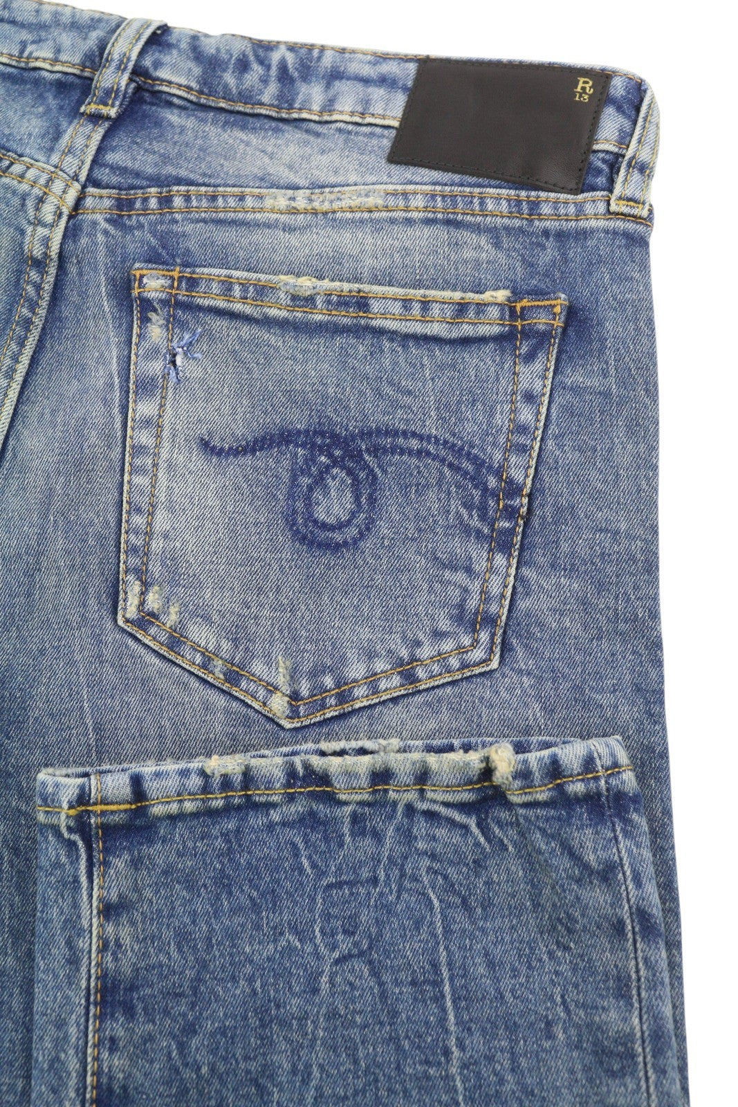 R13 Boy Straight Women Jeans 29 Kelly Stretch Cropped Faded Blue FW25 RRP699