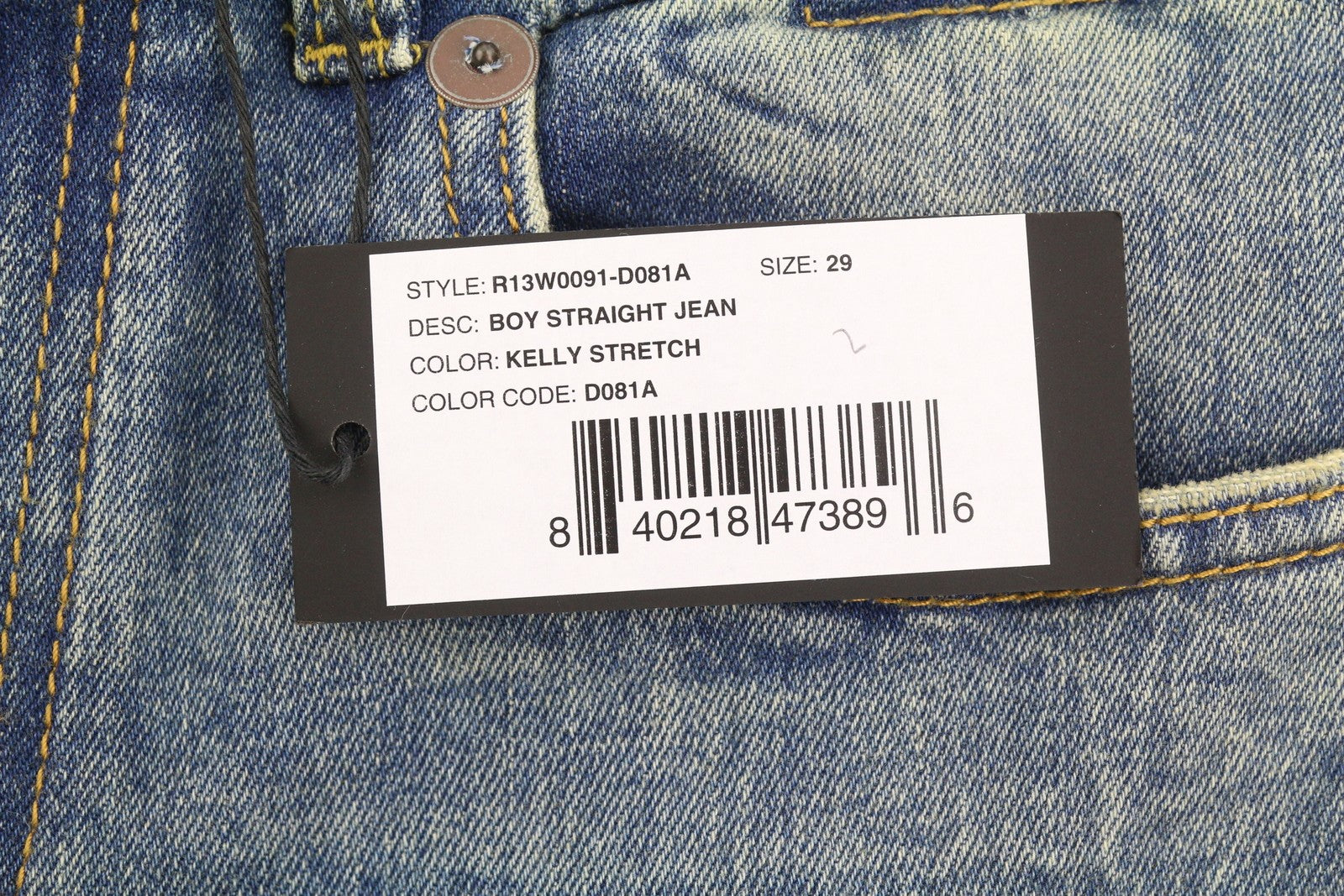 R13 Boy Straight Women Jeans 29 Kelly Stretch Cropped Faded Blue FW25 RRP699