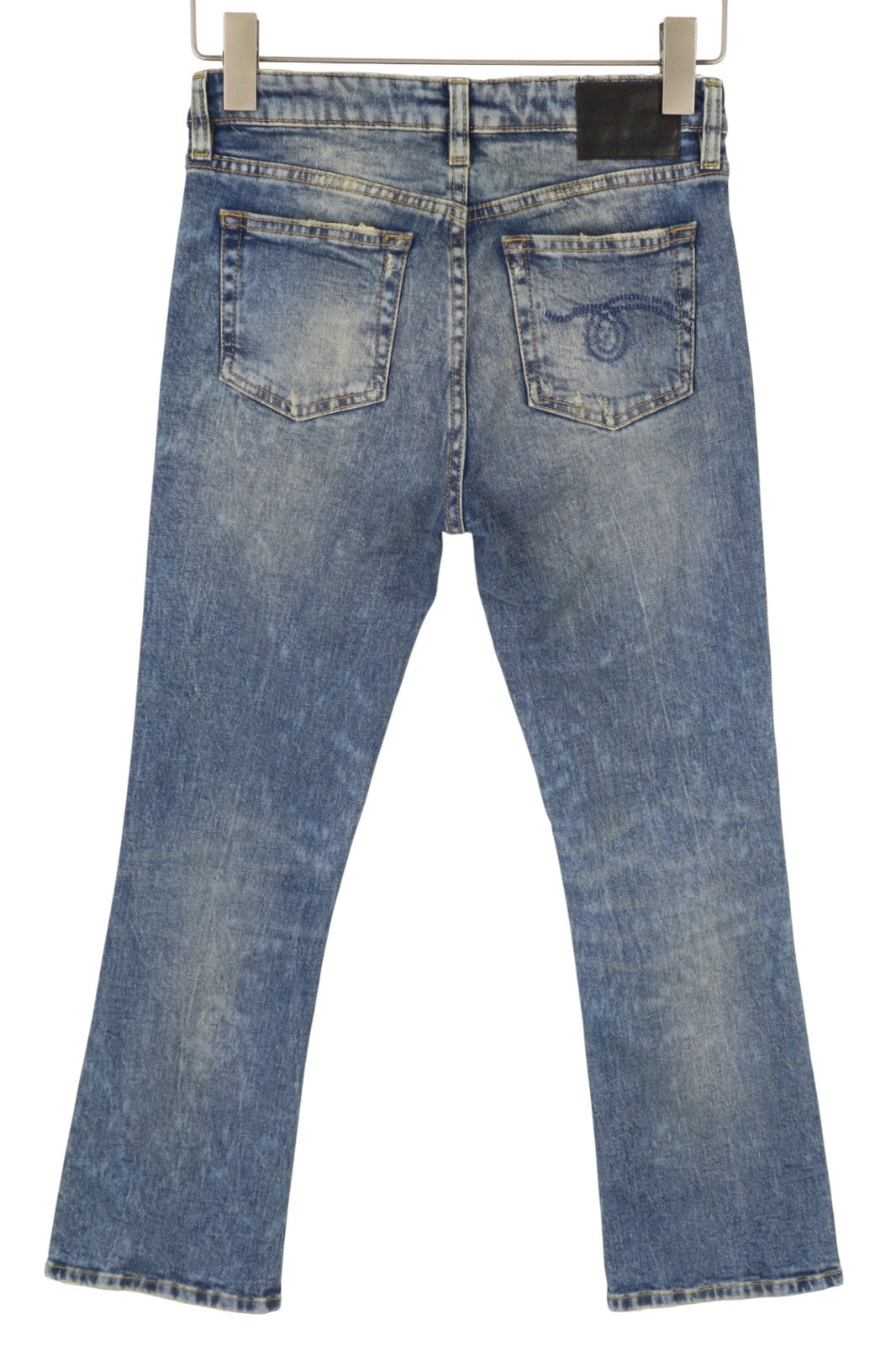 R13 Kick Fit moteriški džinsai 25 Kelly Stretch platėjančios trumpintos iki kulkšnių spalvos išblukintos mėlynos spalvos RRP699 