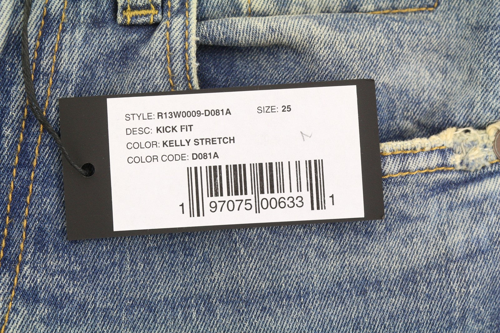 R13 Kick Fit moteriški džinsai 25 Kelly Stretch platėjančios trumpintos iki kulkšnių spalvos išblukintos mėlynos spalvos RRP699 