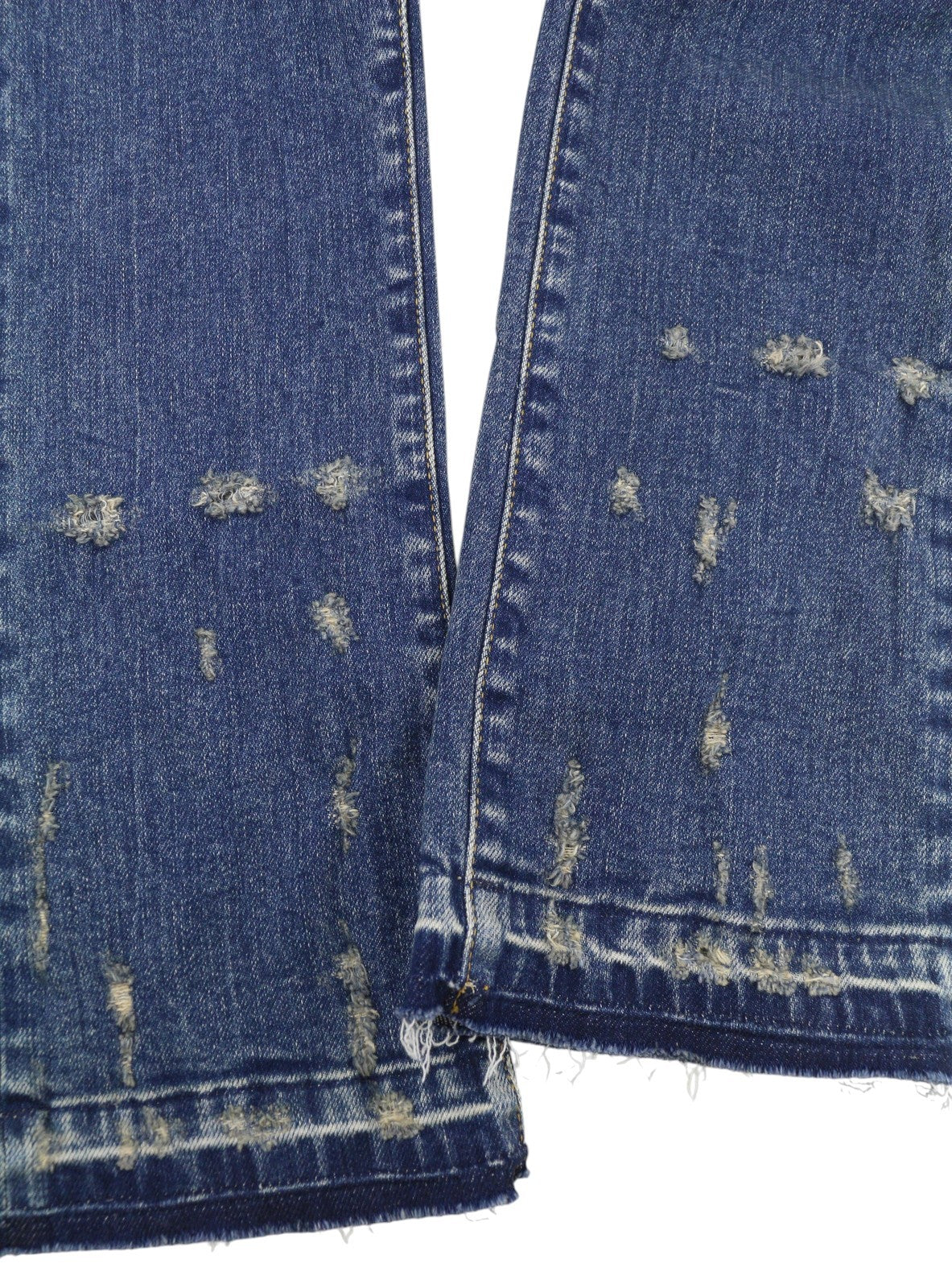 R13 Kate Skinny moteriški džinsai 27 W Let Down Hem Cuff Kinsley Stretch Distress Blue 