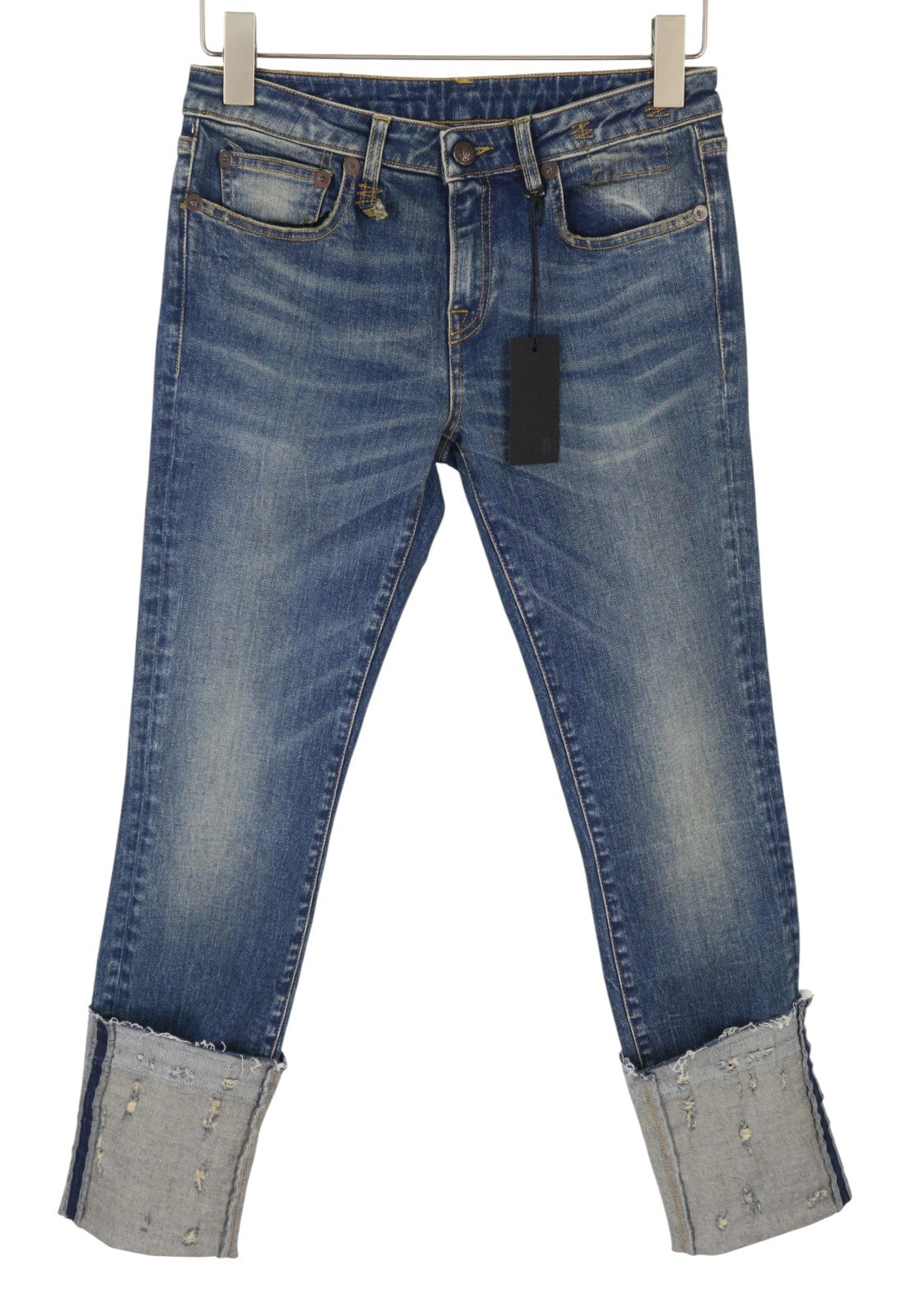 R13 Kate Skinny Women Jeans 27 W Let Down Hem Cuff Kinsley Stretch Distress Blue