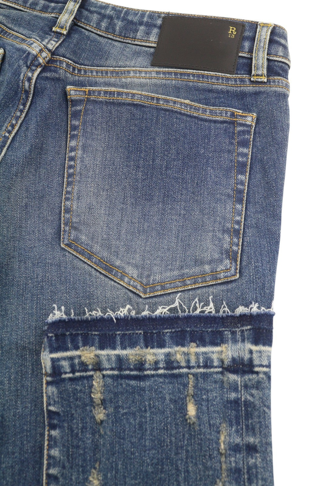 R13 Kate Skinny moteriški džinsai 27 W Let Down Hem Cuff Kinsley Stretch Distress Blue 