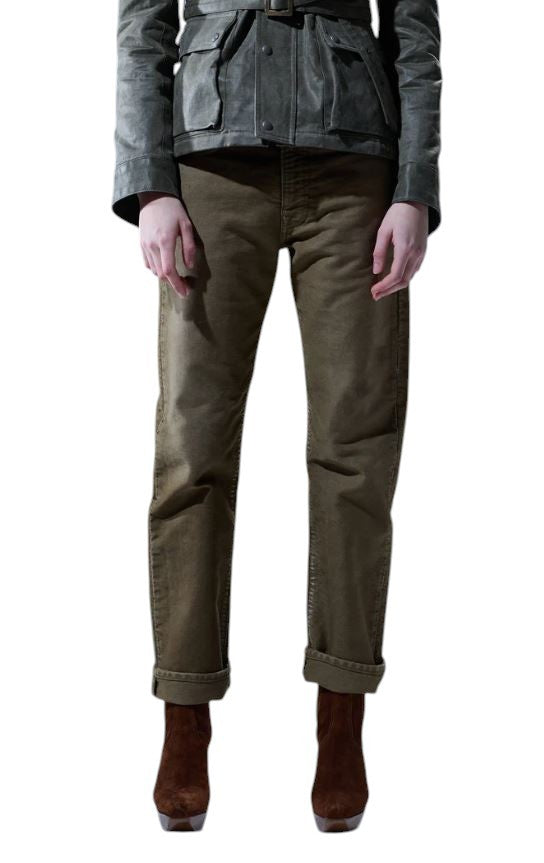 R13 Boyfriend Women Jeans 27 Olive Garment Dyed Moleskin Zip Fly FW25 RRP790