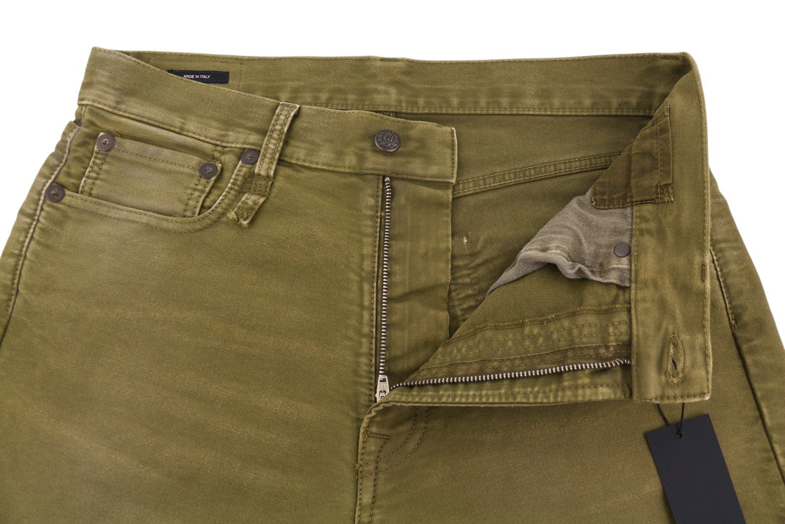 R13 Boyfriend Women Jeans 27 Olive Garment Dyed Moleskin Zip Fly FW25 RRP790