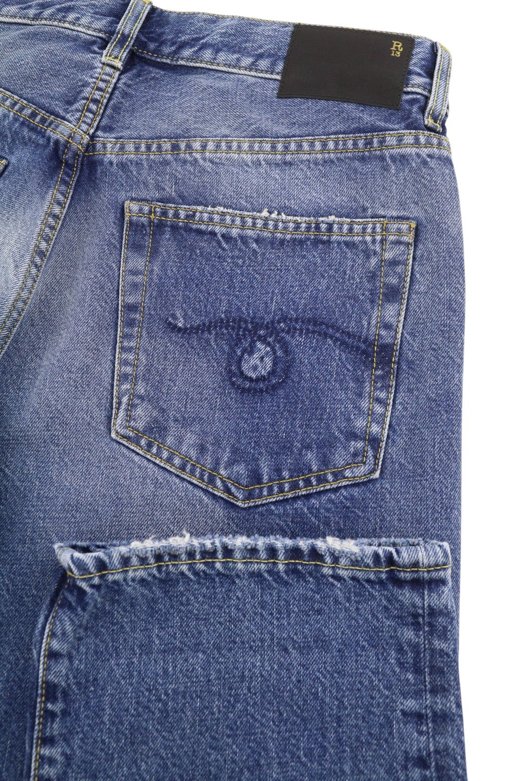 R13 Romeo moteriški džinsai, 26 Hutton mėlyni išblukinto džinso trumpi užtrauktuku, FW25, RRP799 