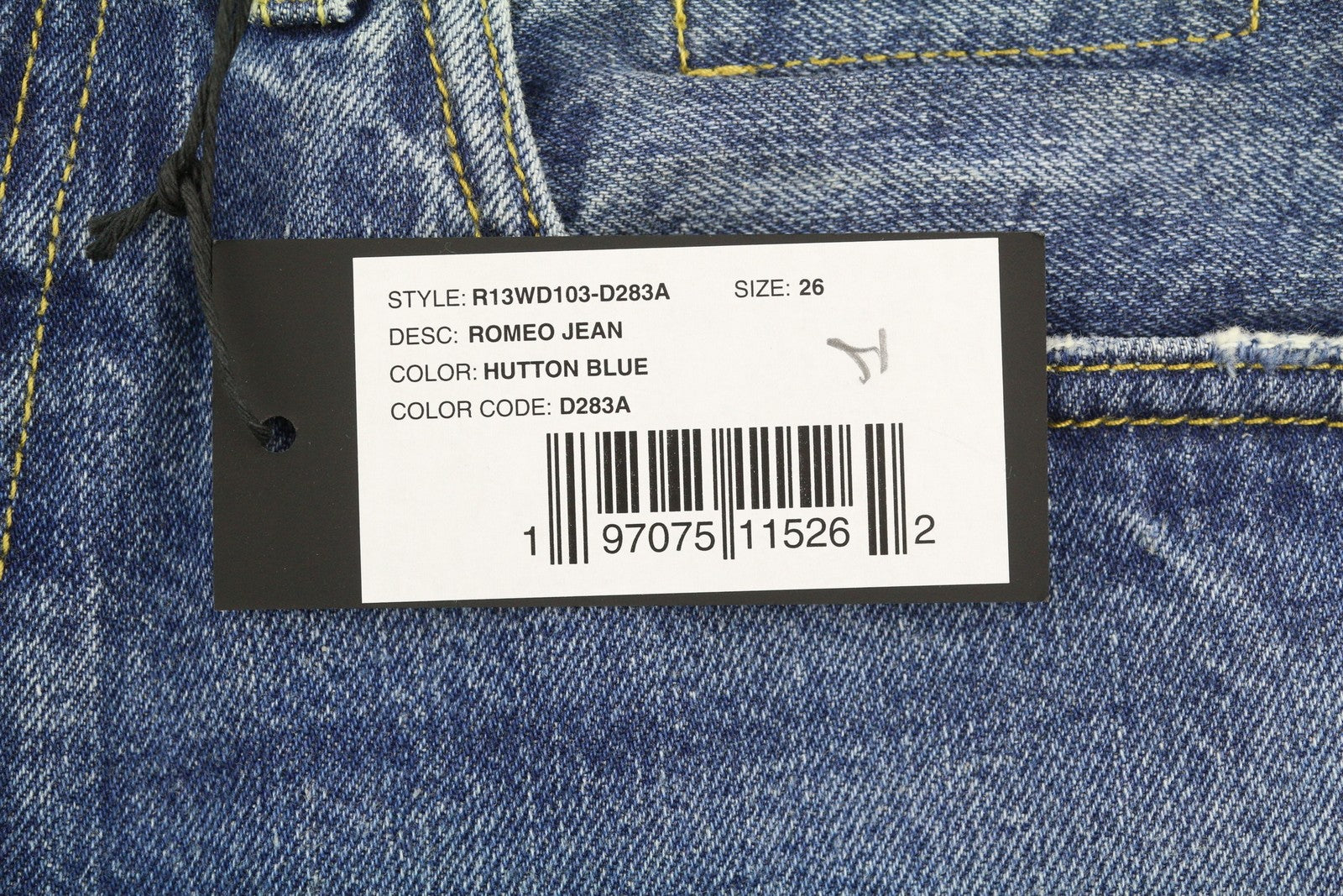 R13 Romeo moteriški džinsai, 26 Hutton mėlyni išblukinto džinso trumpi užtrauktuku, FW25, RRP799 