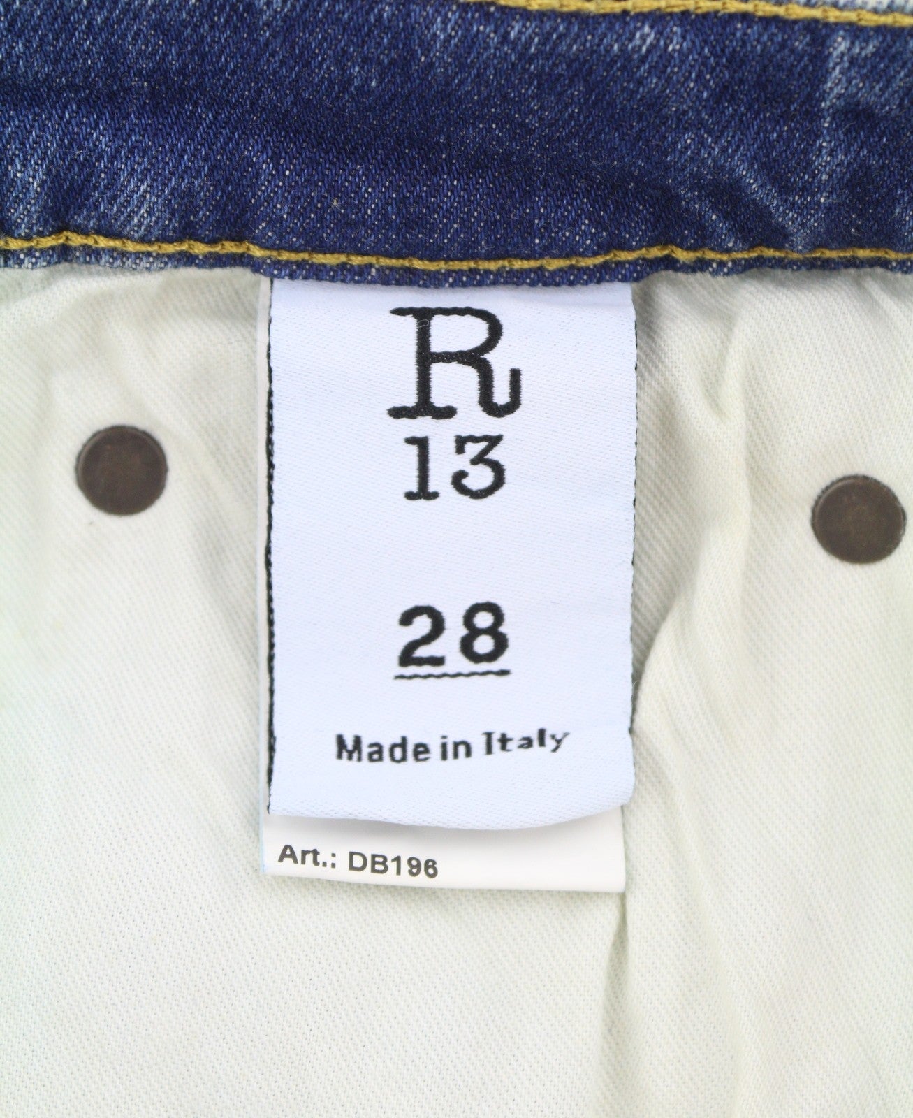 R13 Jane moteriški džinsai 28 Kelly tamprūs, platėjančios klešnės, blukintos mėlynos spalvos su užtrauktuku PF25 RPRP645 