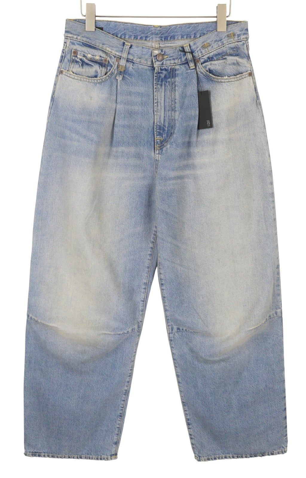 R13 Wayne Articulated Knee Men Jeans W33 Merrin Blue Faded Whiskers Pleated PF25