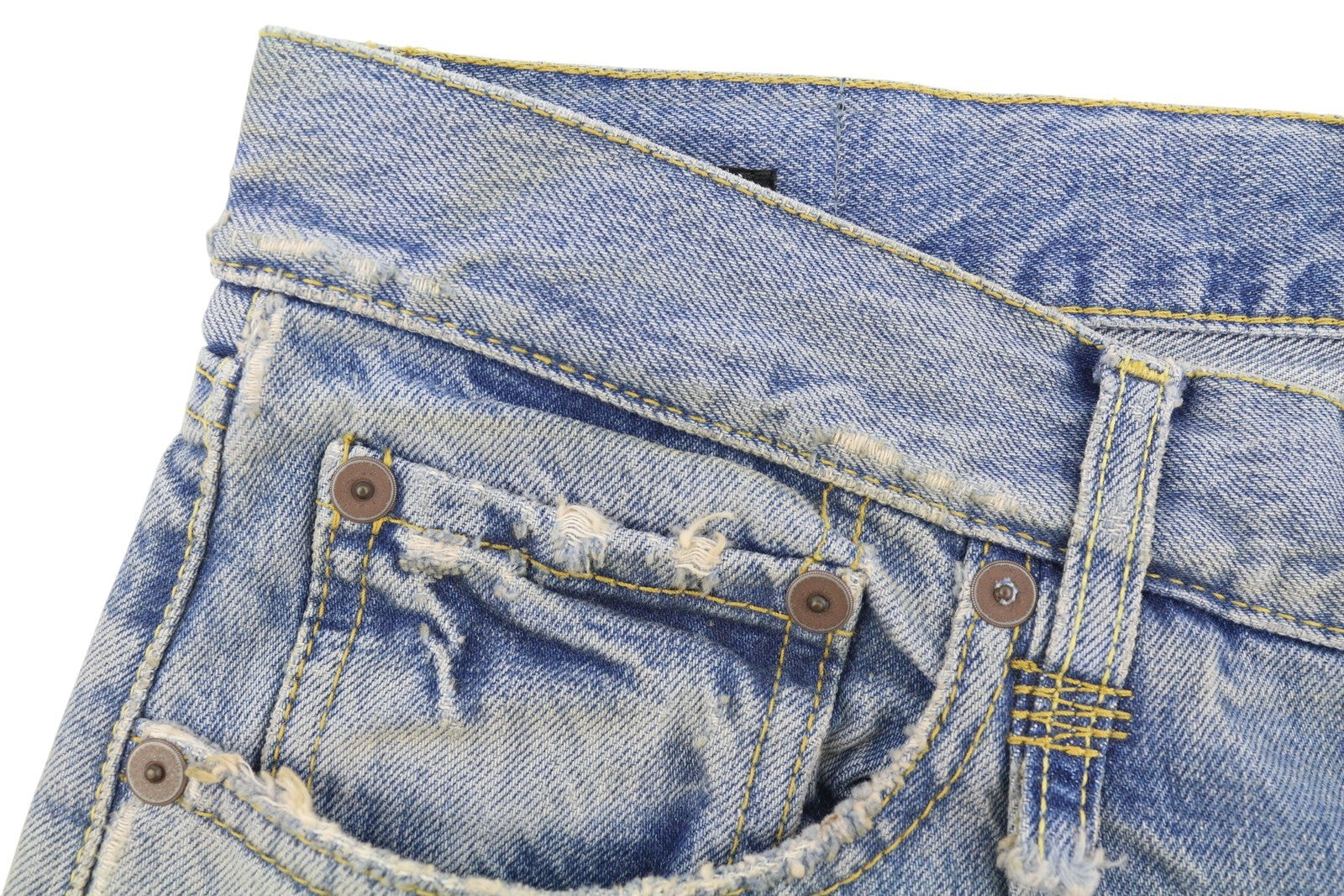 R13 Wayne vyriški džinsai su sąnariais ant kelių, 33 Merrin mėlyni, išblukę ūsai, klostuoti PF25 