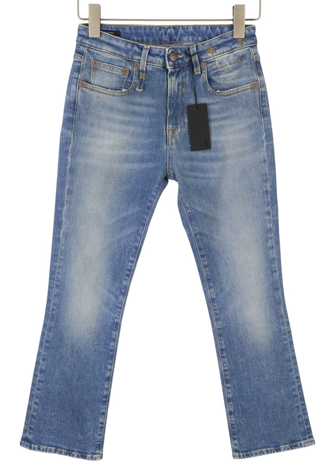 R13 Kick Fit Women Jeans 25 Jasper Stretch Flare Cropped Ankle Zip Faded Blue