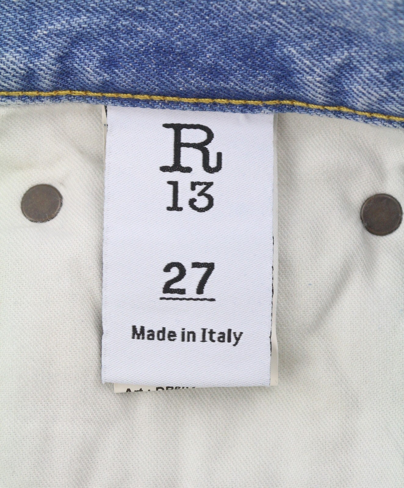 R13 X-BF moteriški džinsai, 27 „Merrin“ mėlyni ūsuoti, skalbti, žemo liemens, užtrauktuku PF25, RRP799 