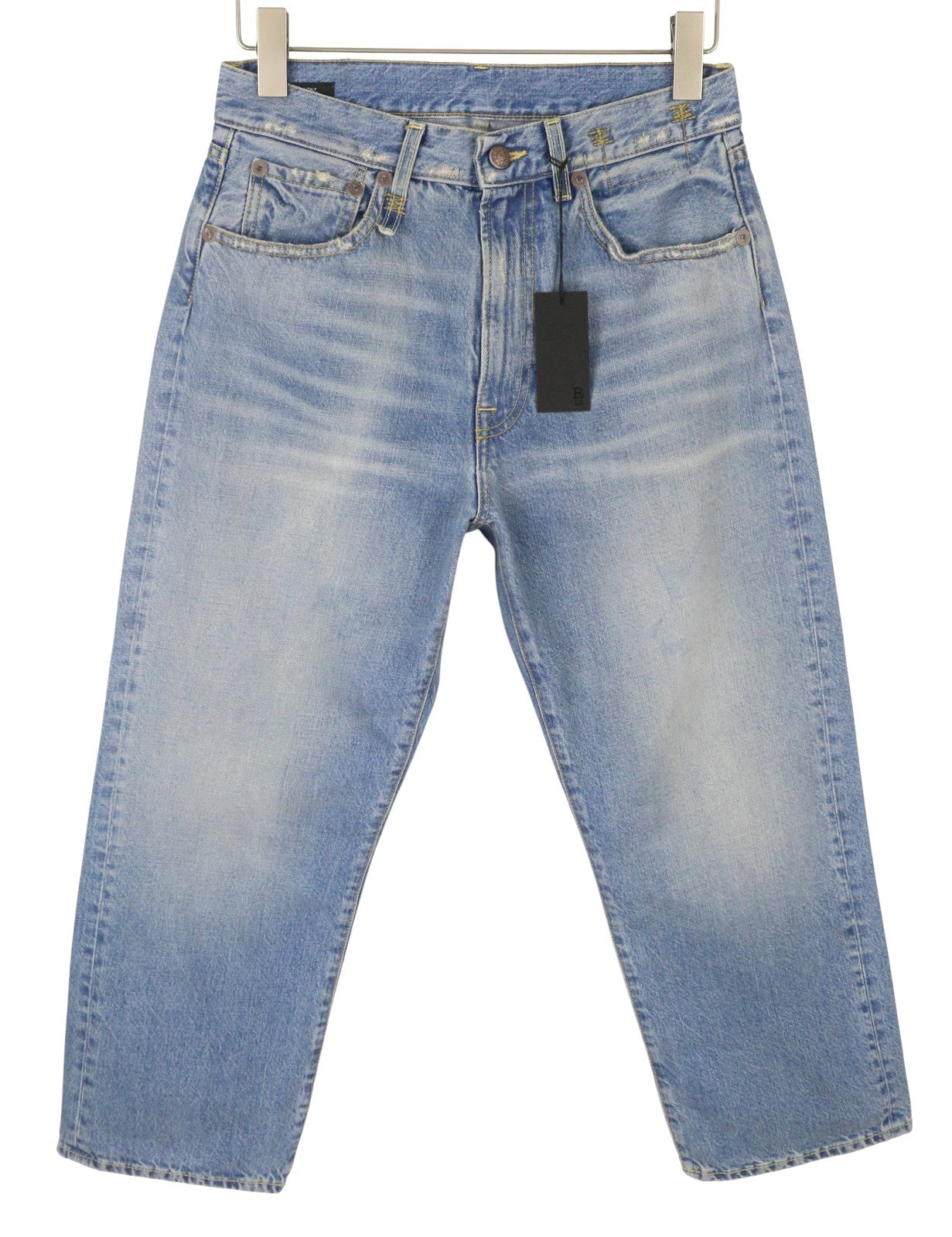 R13 X-BF Women Jeans 25 Merrin Blue Whiskers Washed Low Rise Zip Fly PF25 RRP799