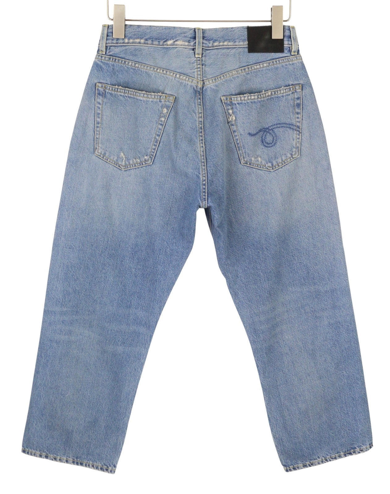 R13 X-BF moteriški džinsai 25 Merrin mėlyni ūsuoti skalbti žemo liemens užtrauktuku PF25 RRP799 