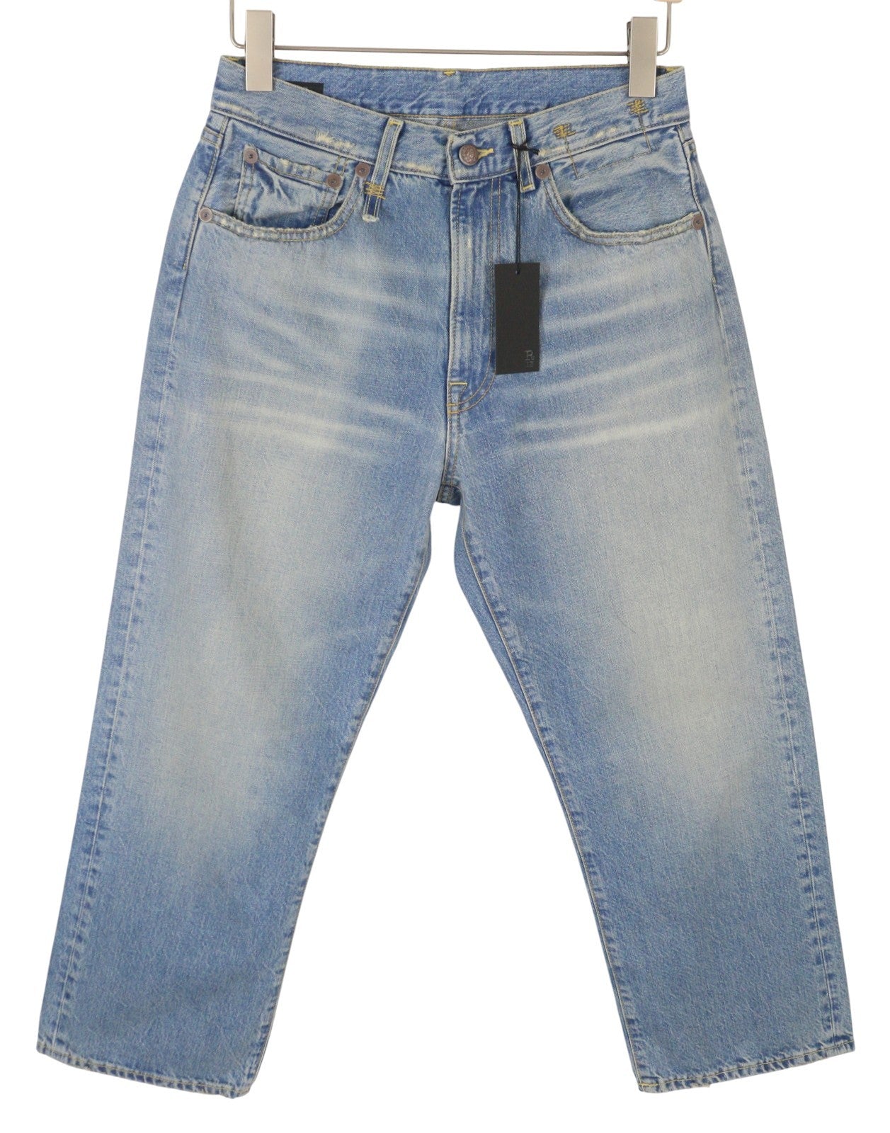 R13 X-BF Women Jeans 25 Merrin Blue Whiskers Faded Low Rise Denim PF25 RRP799