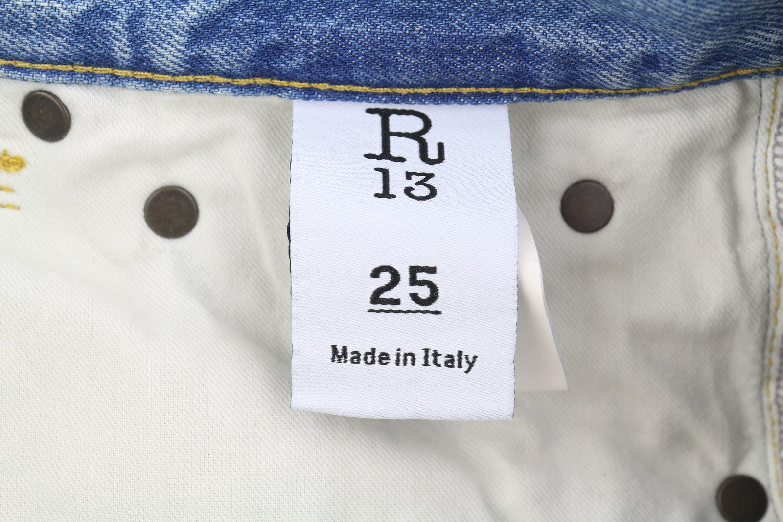 R13 X-BF Women Jeans 25 Merrin Blue Whiskers Faded Low Rise Denim PF25 RRP799