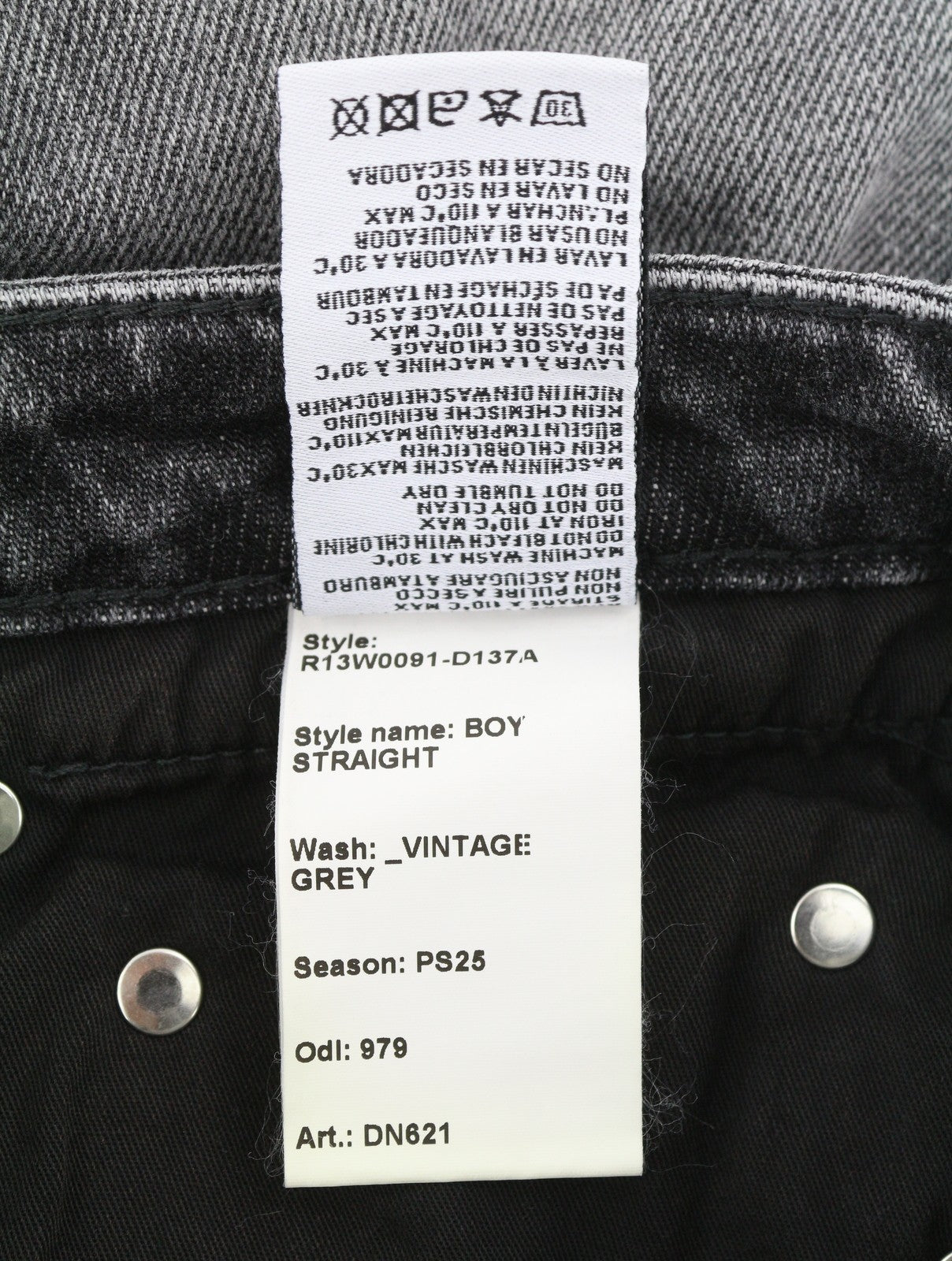 R13 Boy Straight Women Jeans 24 Vintage Grey Faded Cropped Ankle PS25 RRP599