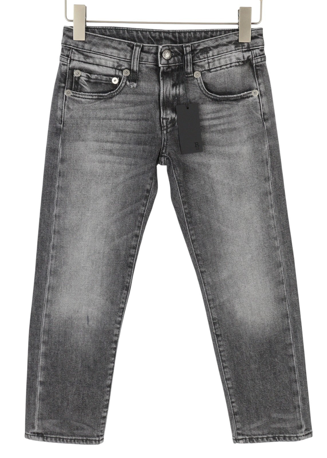 R13 Boy Straight Women Jeans 24 Vintage Grey Faded Cropped Ankle PS25 RRP599