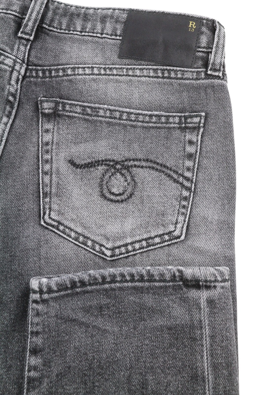 R13 Boy Straight Women Jeans 24 Vintage Grey Faded Cropped Ankle PS25 RRP599