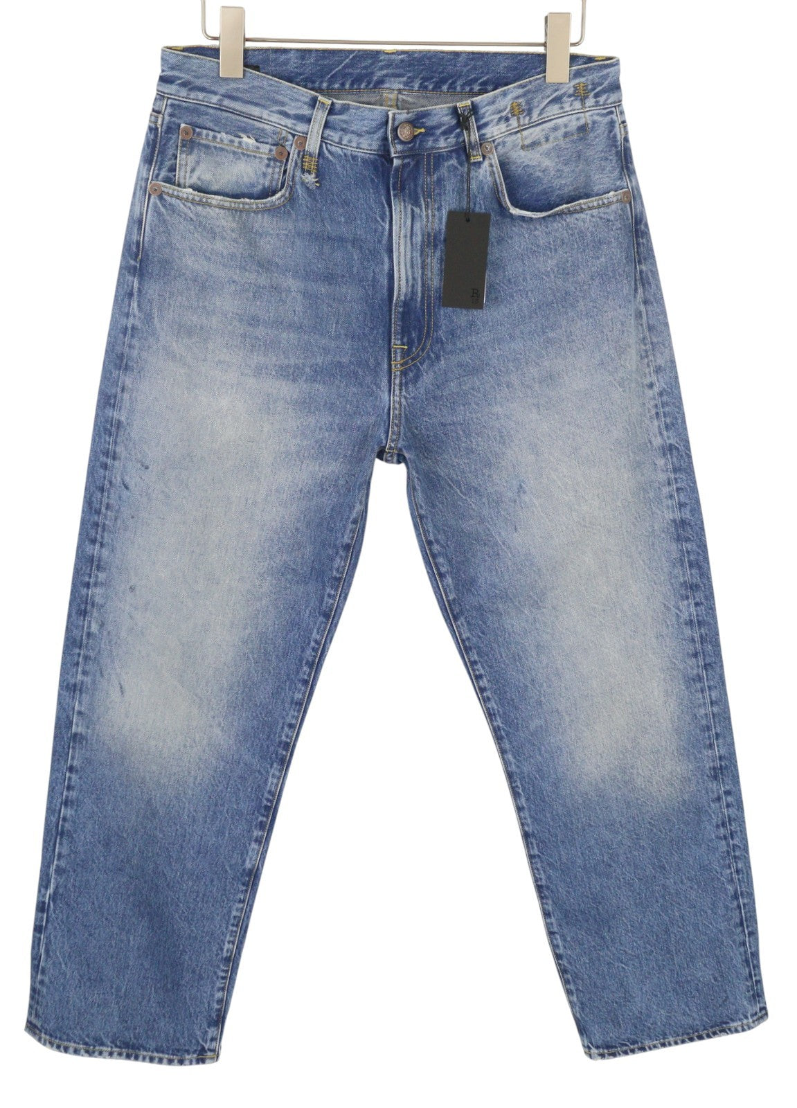 R13 Cuffed X-BF Women Jeans 29 Jasper Straight Fit Whiskers Faded Denim PF25