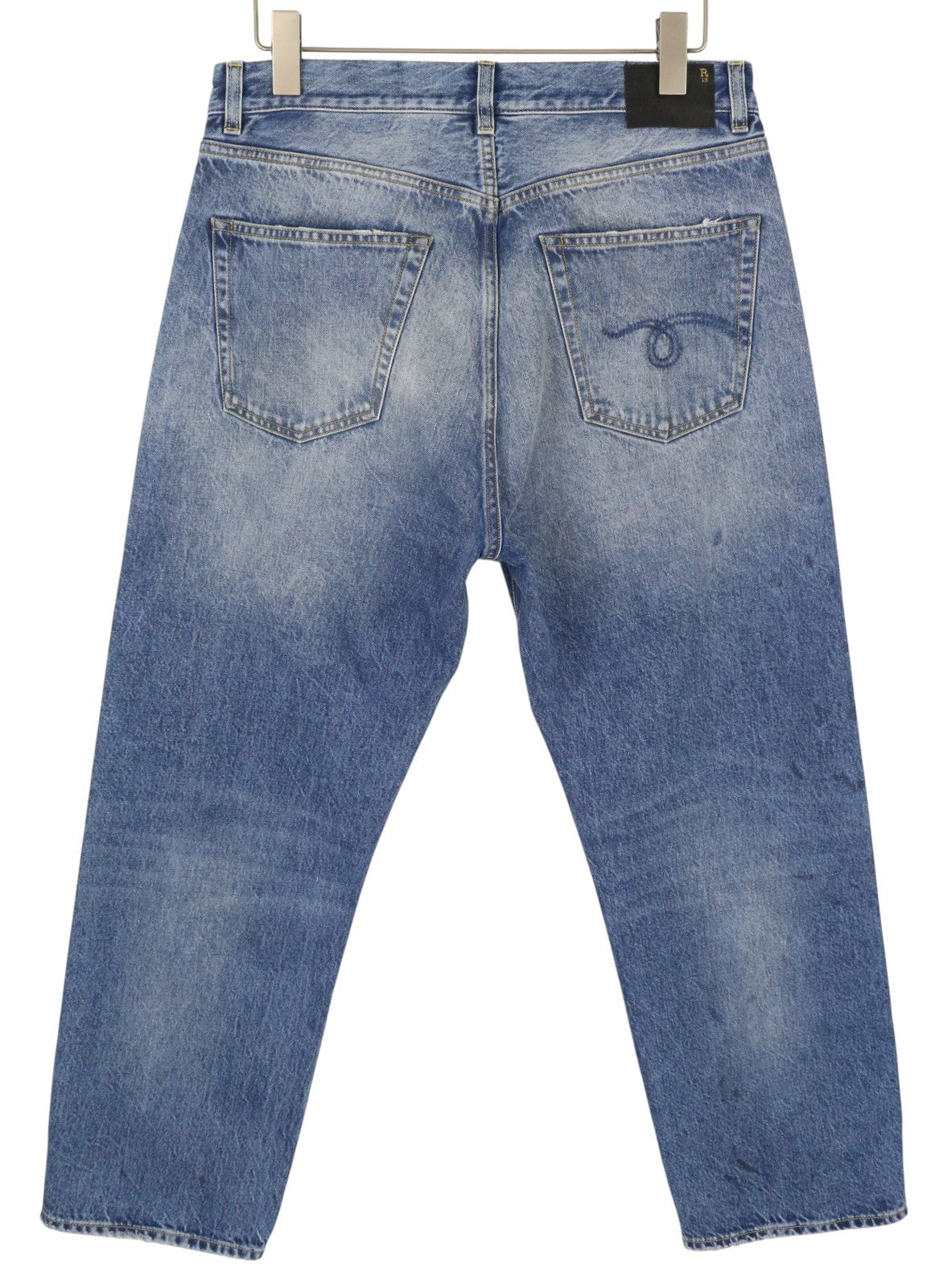 R13 Cuffed X-BF Women Jeans 29 Jasper Straight Fit Whiskers Faded Denim PF25