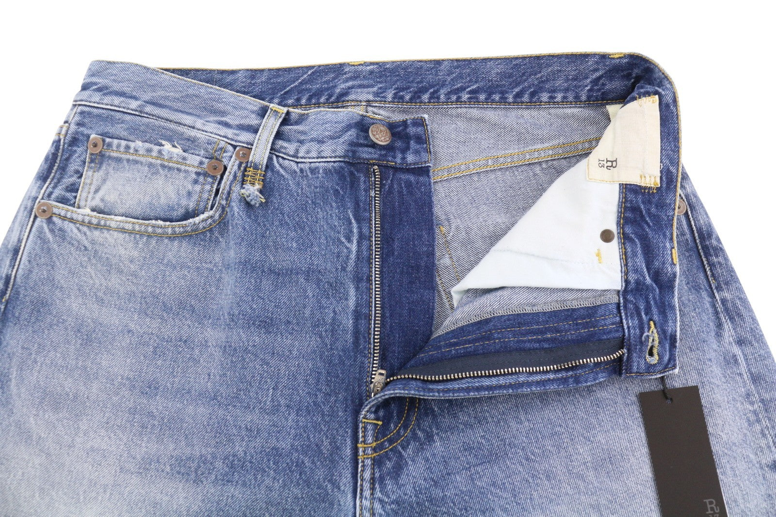 R13 Cuffed X-BF moteriški džinsai su rankogaliais 29 Jasper Straight Fit Ūsai Išblukęs Džinsas PF25 