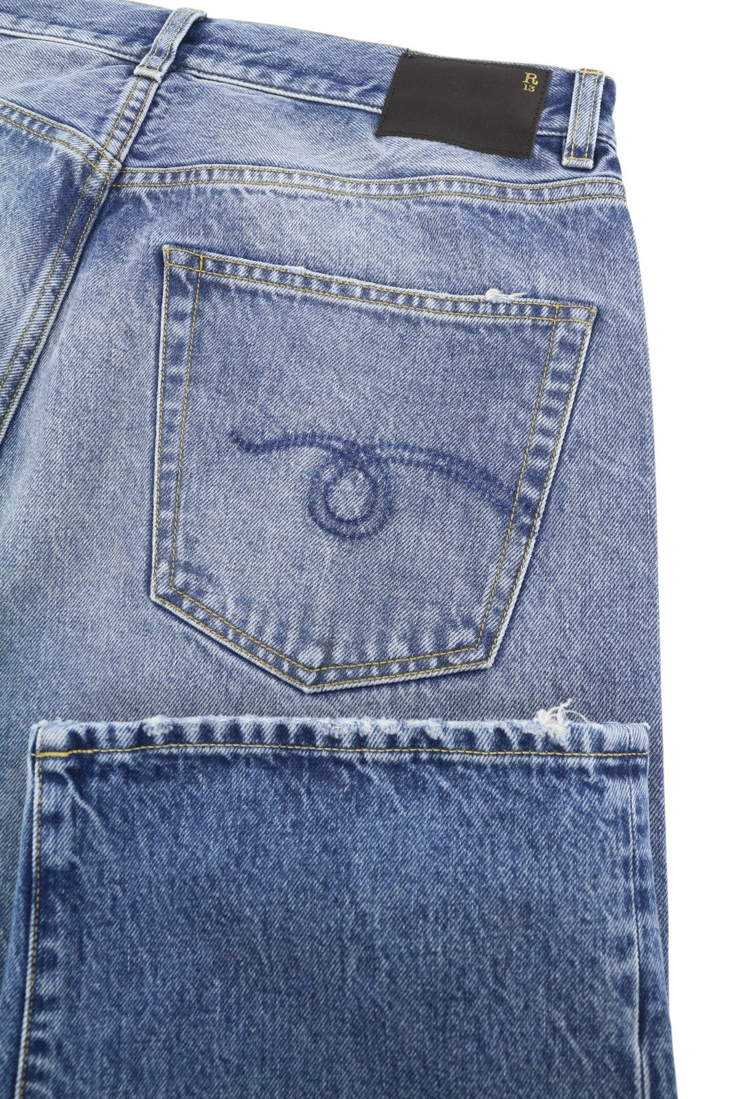 R13 Cuffed X-BF moteriški džinsai su rankogaliais 29 Jasper Straight Fit Ūsai Išblukęs Džinsas PF25 