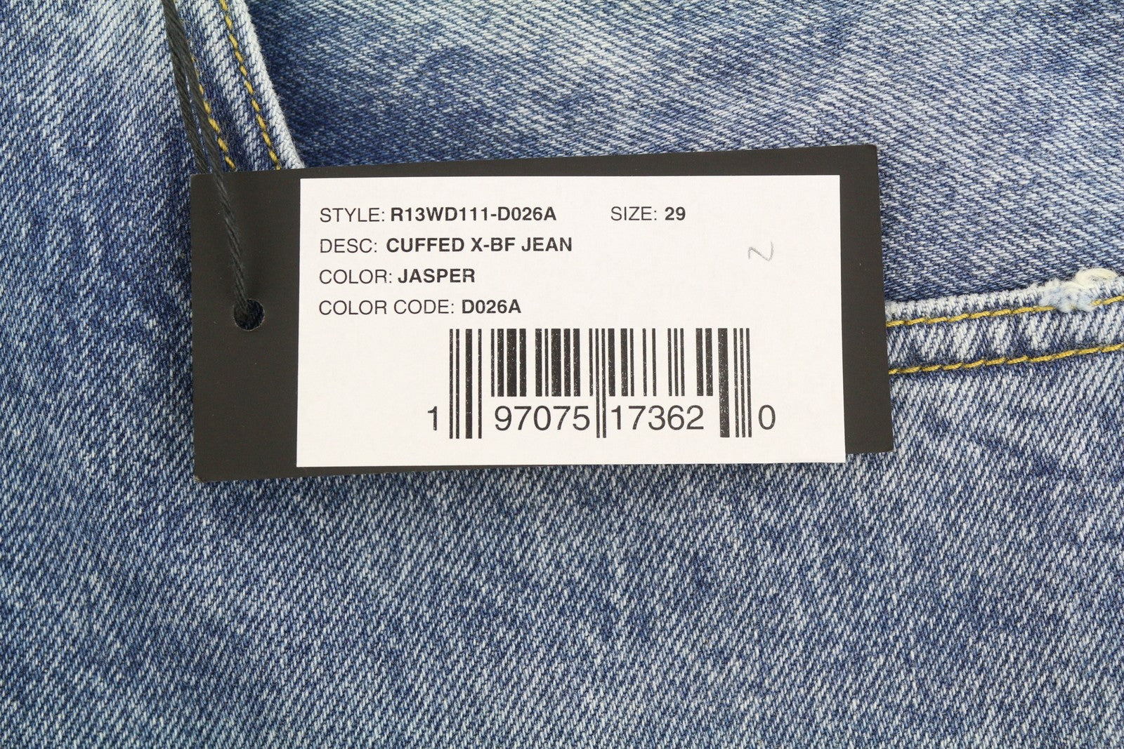 R13 Cuffed X-BF moteriški džinsai su rankogaliais 29 Jasper Straight Fit Ūsai Išblukęs Džinsas PF25 