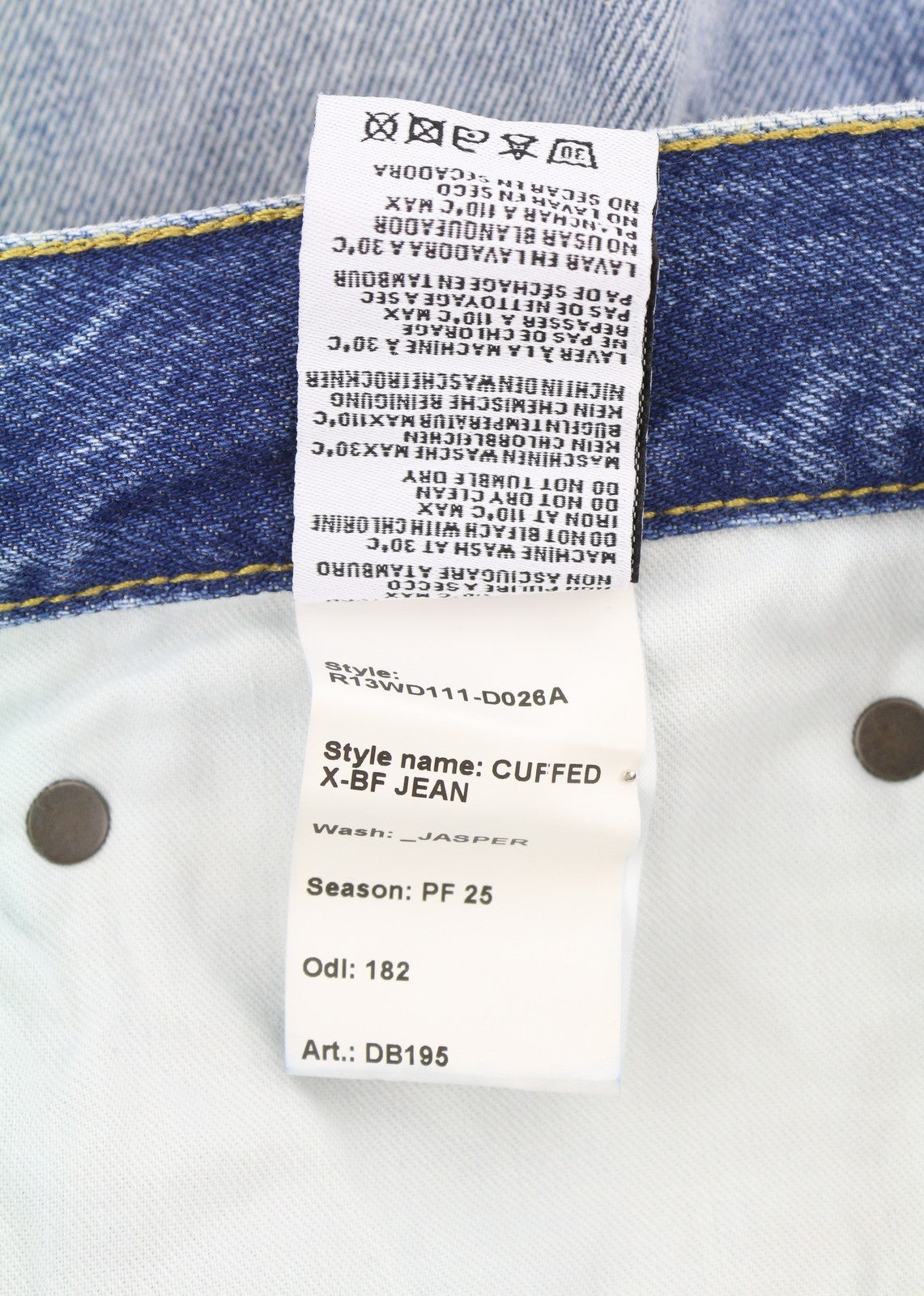 R13 Cuffed X-BF moteriški džinsai su rankogaliais 29 Jasper Straight Fit Ūsai Išblukęs Džinsas PF25 